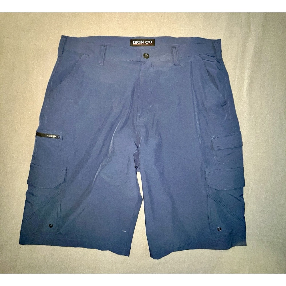 Iron Co Mens 36 Polyester Blend Cargo Shorts Blue Regular Fit Zip Pocket